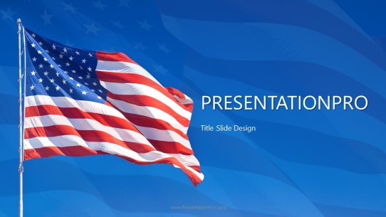 USA Flag Waving Widescreen PowerPoint Template title slide design