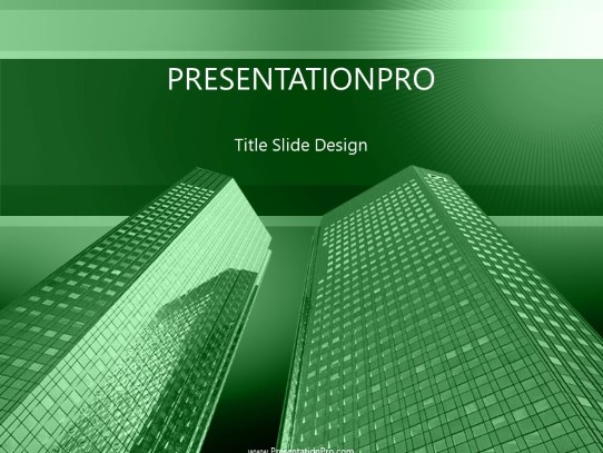 Building 05 Green PowerPoint Template title slide design