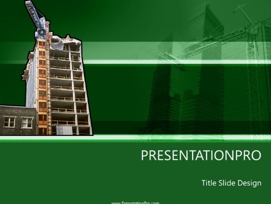 Building 07 Green PowerPoint Template title slide design