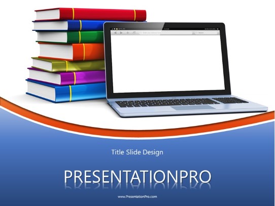 Blank Laptop And Books Blue PowerPoint Template title slide design