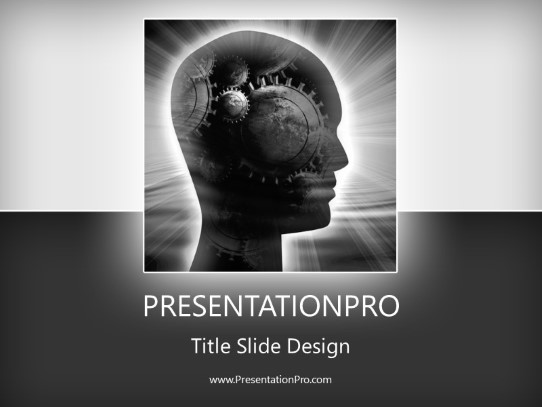 Gear Head Gray PowerPoint Template title slide design