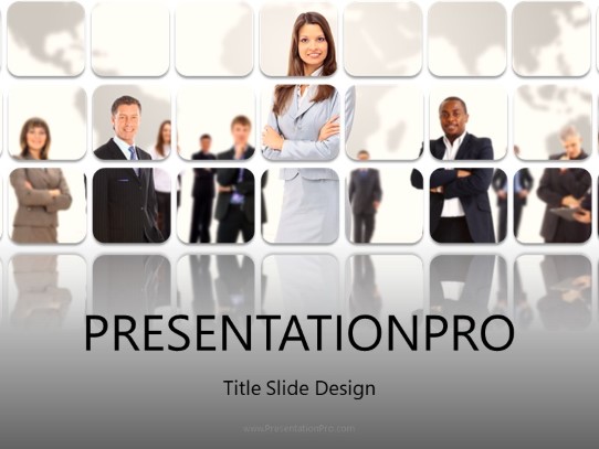 Global Team Leader Female Gray PowerPoint Template title slide design