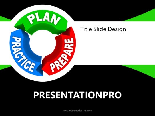 Plan Prepare Practice Green PowerPoint Template title slide design