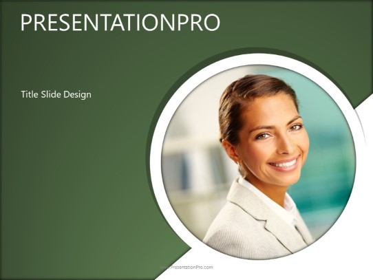 Successful Female Green PowerPoint Template title slide design