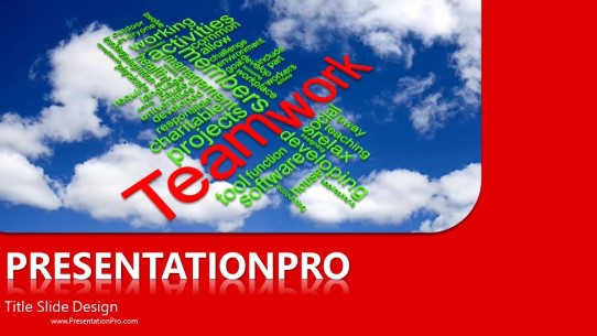 Teamwork Tag Cloud Red Widescreen PowerPoint Template title slide design