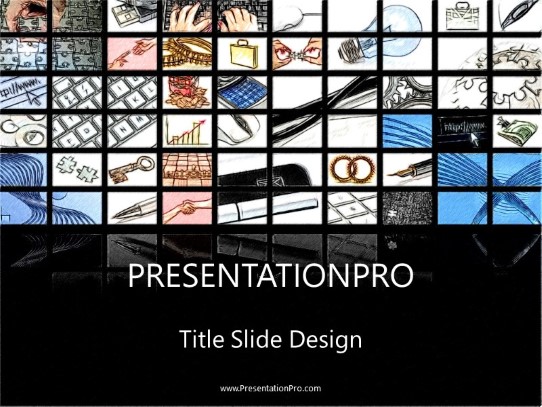 Business Technology Collage Color Pen PowerPoint Template title slide design
