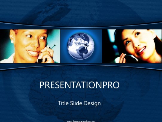 Global Communication Blue PowerPoint Template title slide design