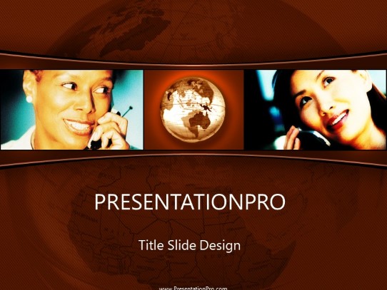 Global Communication Brown PowerPoint Template title slide design
