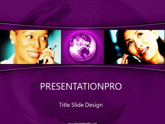 Global Communication Purple PowerPoint Template title slide design