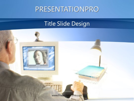 Video Conference 02 Blue PowerPoint Template title slide design