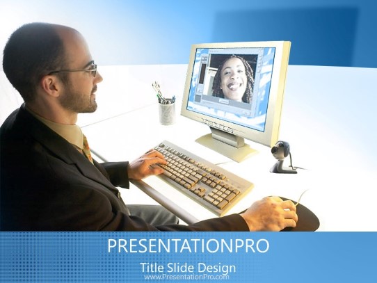 Video Conference Blue PowerPoint Template title slide design