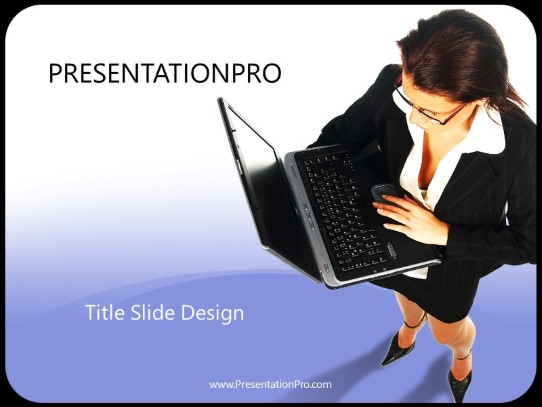 Woman With Laptop PowerPoint Template title slide design