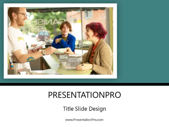 Record Store Teal PowerPoint Template title slide design