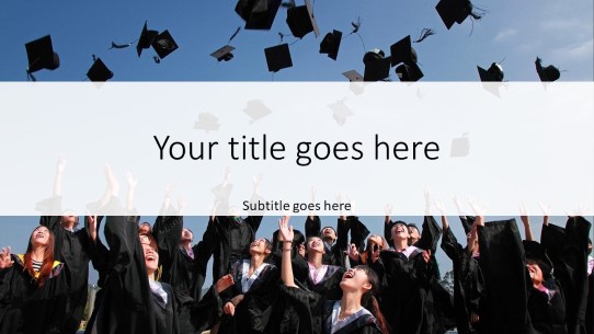Graduation Toss Widescreen PowerPoint Template title slide design