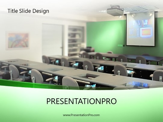 Training Room Green PowerPoint Template title slide design