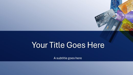 Credit Card Pile Widescreen PowerPoint Template title slide design