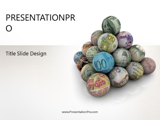 International Currency Balls PowerPoint Template title slide design