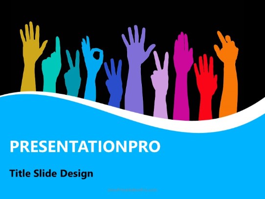 Colorful Hand Gestures PowerPoint Template title slide design