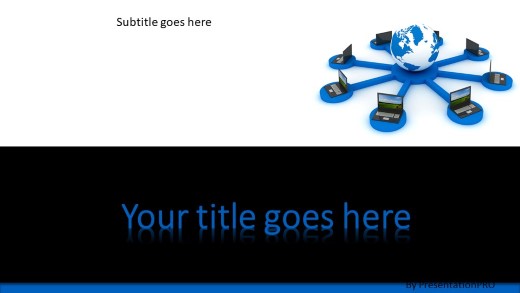 Global Computer Network Blue Widescreen PowerPoint Template title slide design