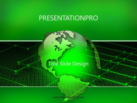 Global Networking Green PowerPoint Template title slide design