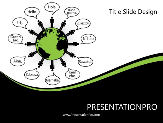 Hello World Green PowerPoint Template title slide design