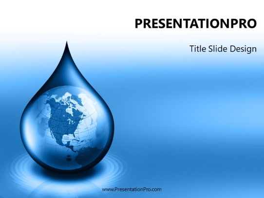 Waterdrop Globe Blue PowerPoint Template title slide design
