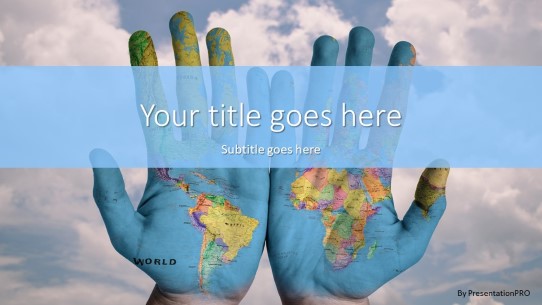 World Hands Widescreen PowerPoint Template title slide design