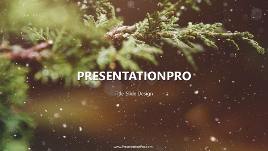 Christmas Tree Snowing Widescreen PowerPoint Template title slide design