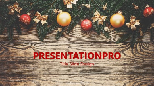 Christmas Wood Decorations Widescreen PowerPoint Template title slide design