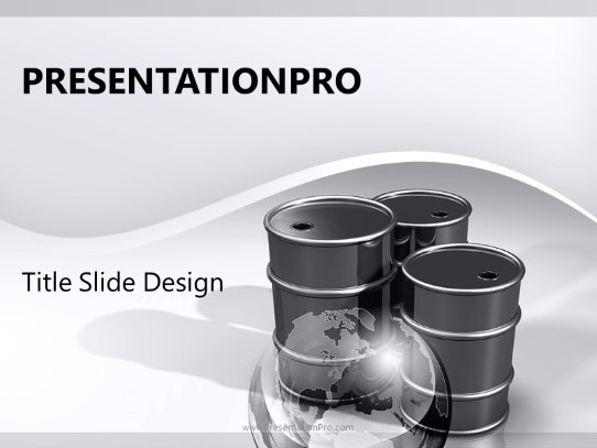 Crude Oil Barrels Silver PowerPoint Template title slide design