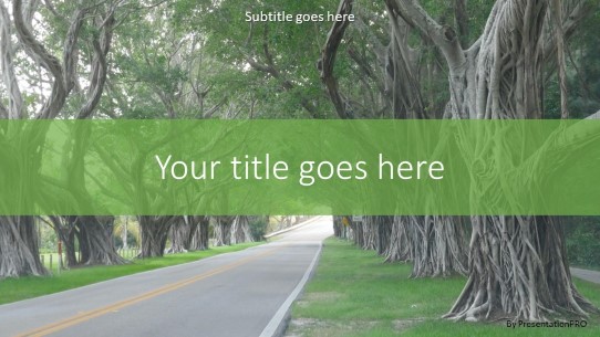 Road Old Trees Widescreen PowerPoint Template title slide design
