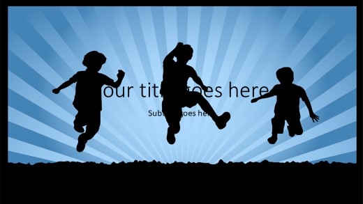 Children Silhouettes Widescreen PowerPoint Template title slide design