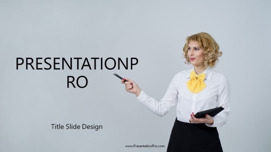 Woman Presenting Widescreen PowerPoint Template title slide design