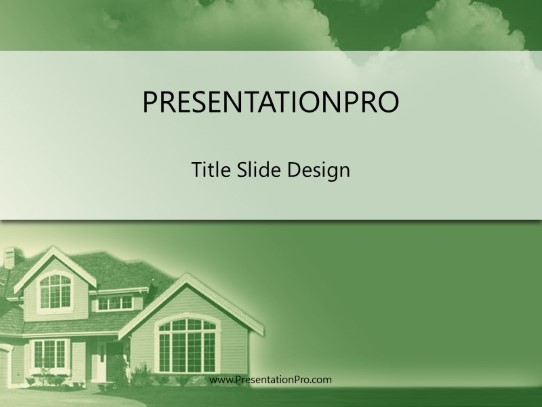 House In The Clouds Green PowerPoint Template title slide design