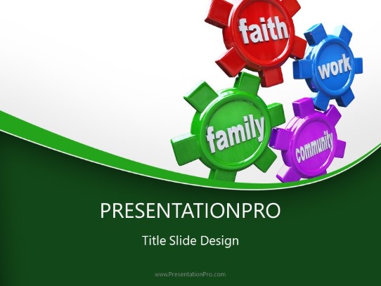 Life Gears Green PowerPoint Template title slide design