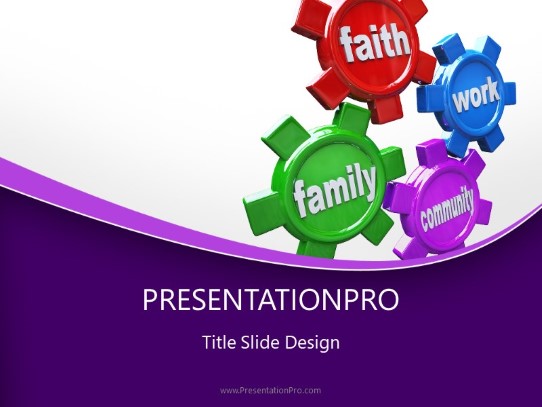 Life Gears Purple PowerPoint Template title slide design