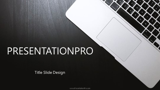 Laptop Black Desk Widescreen PowerPoint Template title slide design