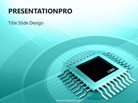 Tech Chip Teal PowerPoint Template title slide design