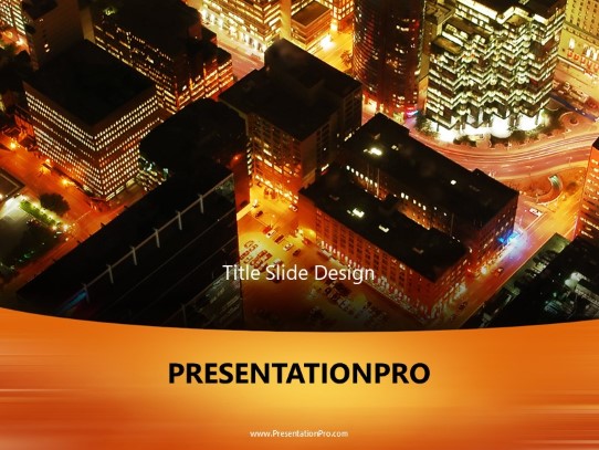 Arial City Night View PowerPoint Template title slide design