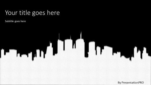 City Silhouette White Widescreen PowerPoint Template title slide design