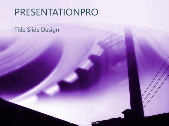 Factory Gears Purple PowerPoint Template title slide design