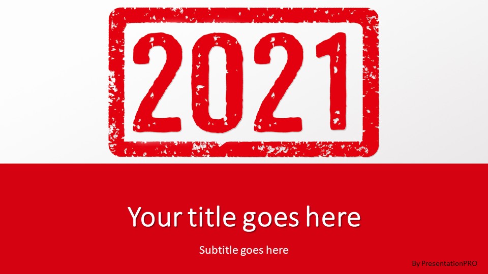 2021 Red Stamp Widescreen PowerPoint Template title slide design