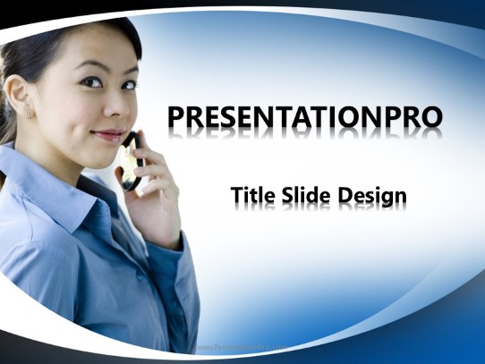 Asian Woman Cell Talk PowerPoint Template title slide design