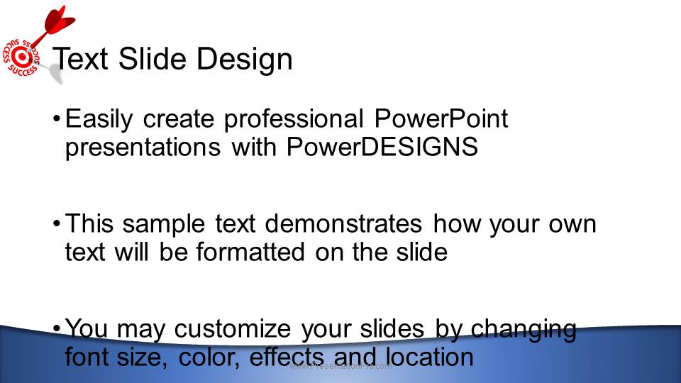 Success On Target Blue Widescreen PowerPoint Template text slide design