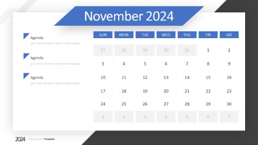 2024 Calendar November Angles PowerPoint PPT Slide design