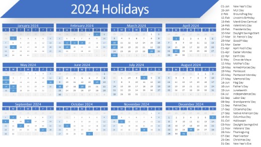 2024 Holiday Calendar Schedule PowerPoint PPT Slide design