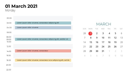 Calendars 2021 Daily Log March PowerPoint PPT Slide design