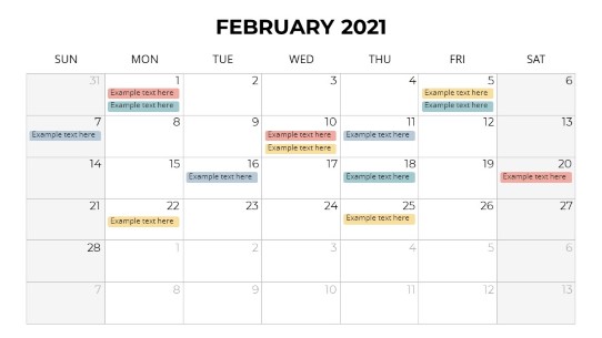 Calendars 2021 Monthly Sunday February PowerPoint PPT Slide design