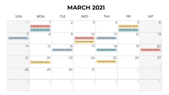 Calendars 2021 Monthly Sunday March PowerPoint PPT Slide design