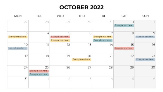 Calendars 2022 Monthly Monday October PowerPoint PPT Slide design